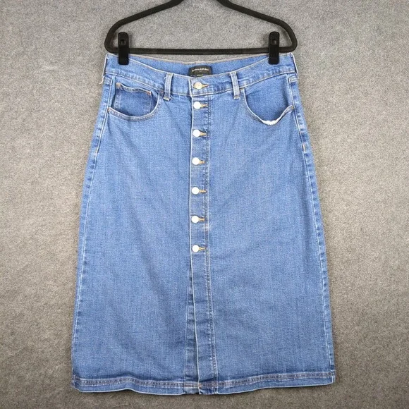 Banana Republic Regular Fit Denim Button Front Midi Skirt Size 32 14 - Picture 2 of 10